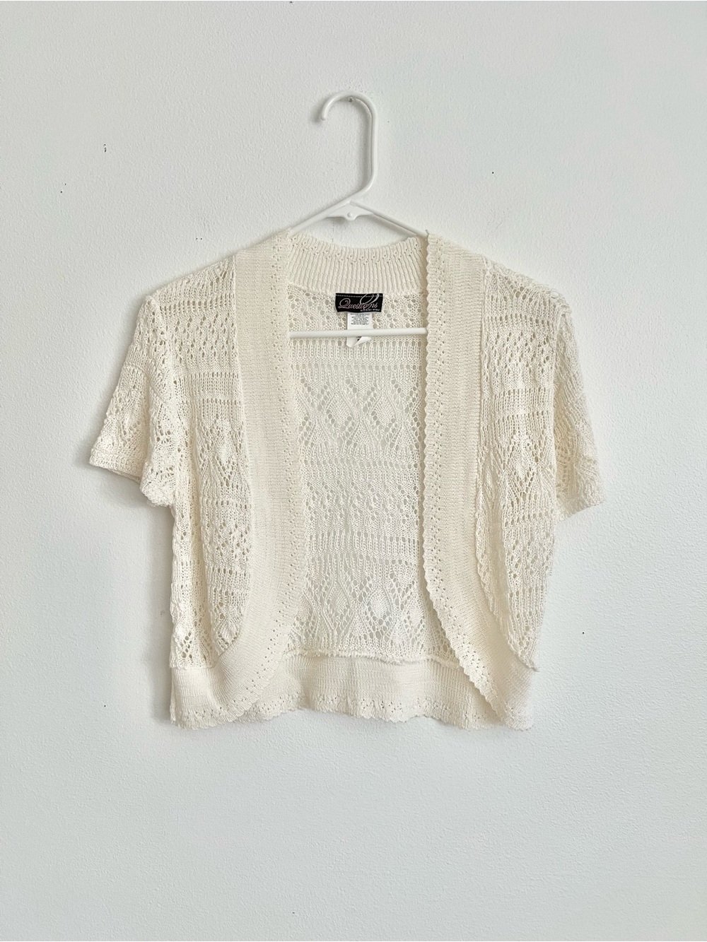 Crochet Bolero Cardigan Sweater Petite Large Open Front Y2K Knit Shrug VTG